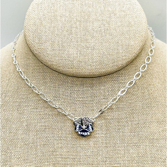 NWOT Sterling Silver, blue pansy necklace 16"to  18" Long. - Picture 10 of 12